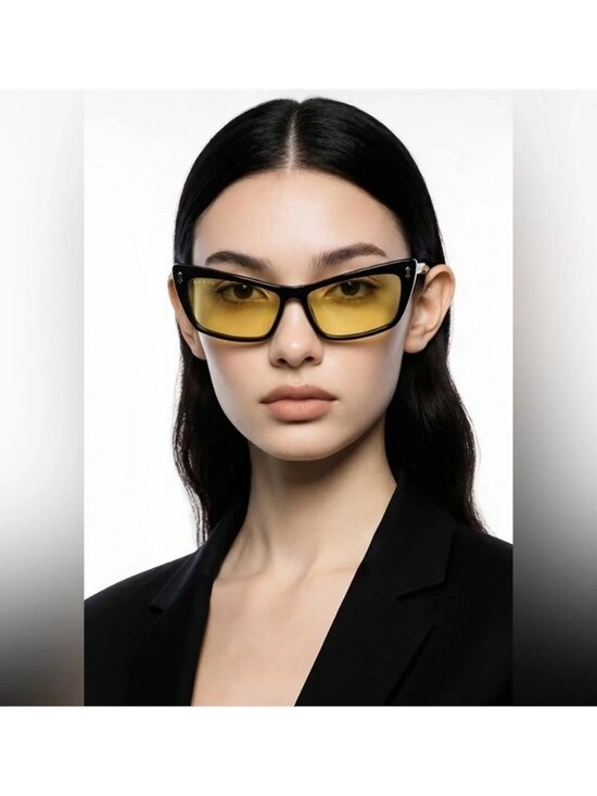 New Authentic Gucci GG626S 002 Sunglasses – Black Frame with Yellow Lenses ✨ main image 4